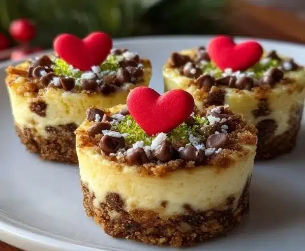 Festive Grinch Mini Cheesecakes decorated for holiday celebrations