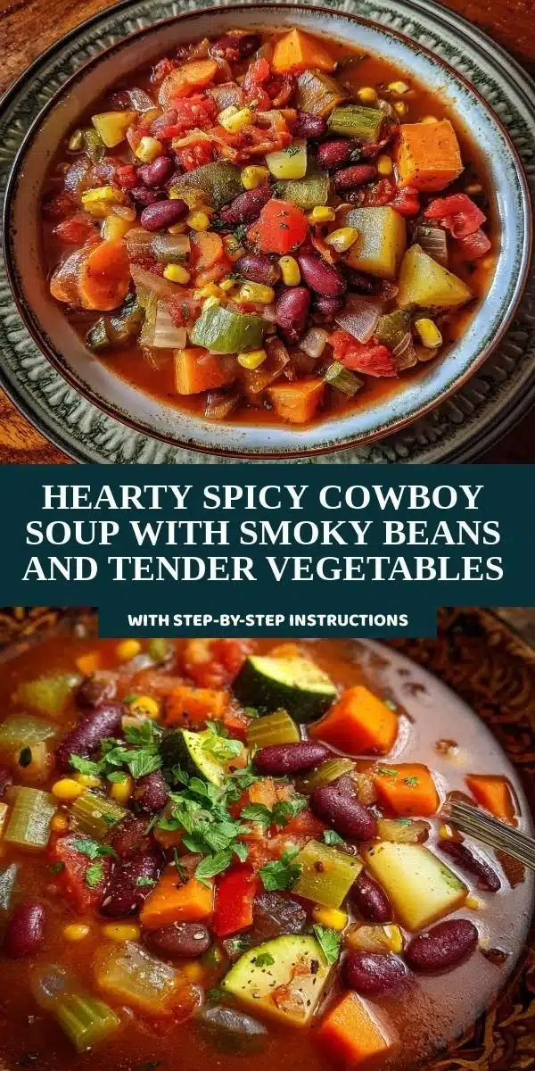 Hearty Spicy Cowboy Soup with Smoky Beans and Tender Vegetables 9 Bowl of hearty spicy cowboy soup with smoky beans and fresh vegetables