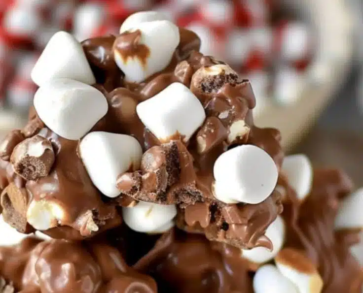 Delicious Holiday Marshmallow Cookie Clusters made with chocolate and festive sprinkles.