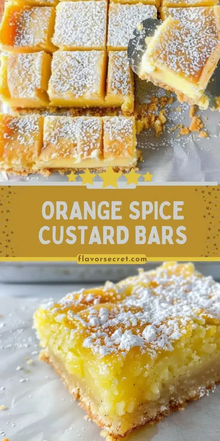 Holiday Orange Spice Custard Bars 6 Holiday Orange Spice Custard Bars topped with citrus zest and spices.