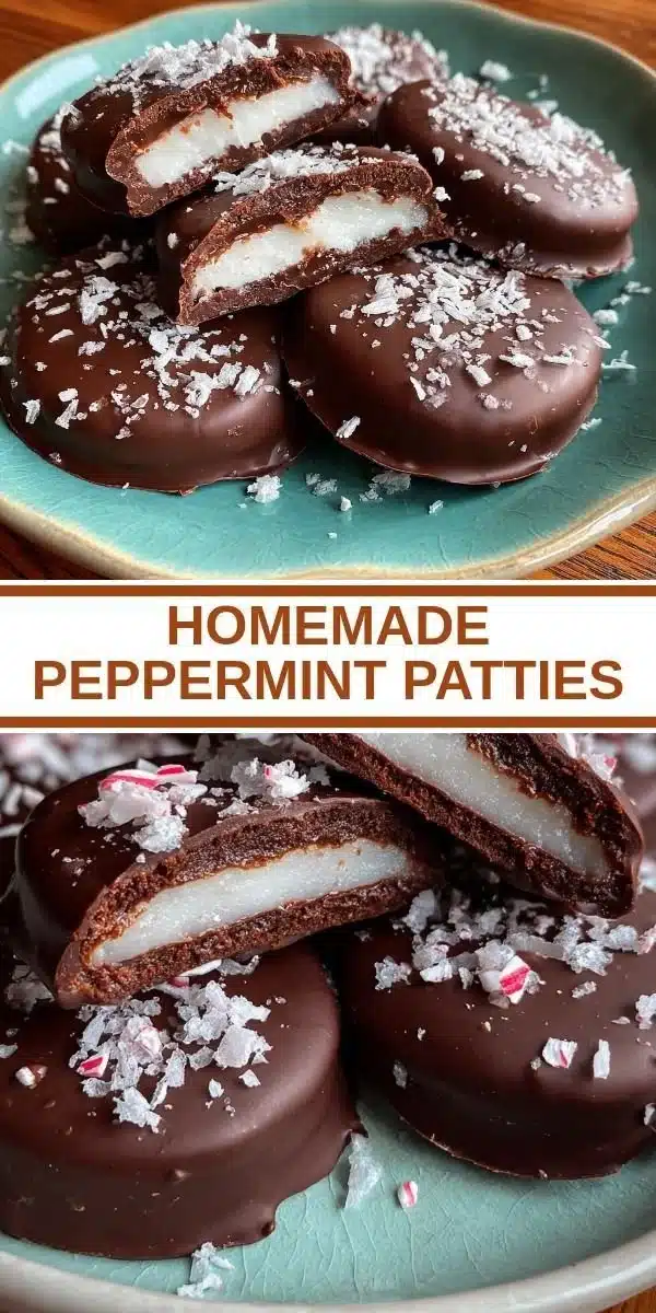 Homemade Peppermint Patties 8 Homemade peppermint patties on a white plate with mint leaves