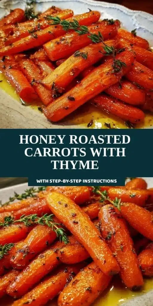 Honey roasted carrots with thyme, a delicious roasted vegetable side dish.