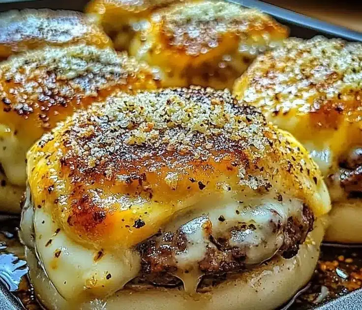 Delicious Garlic Parmesan Cheeseburger Bombs filled with savory goodness