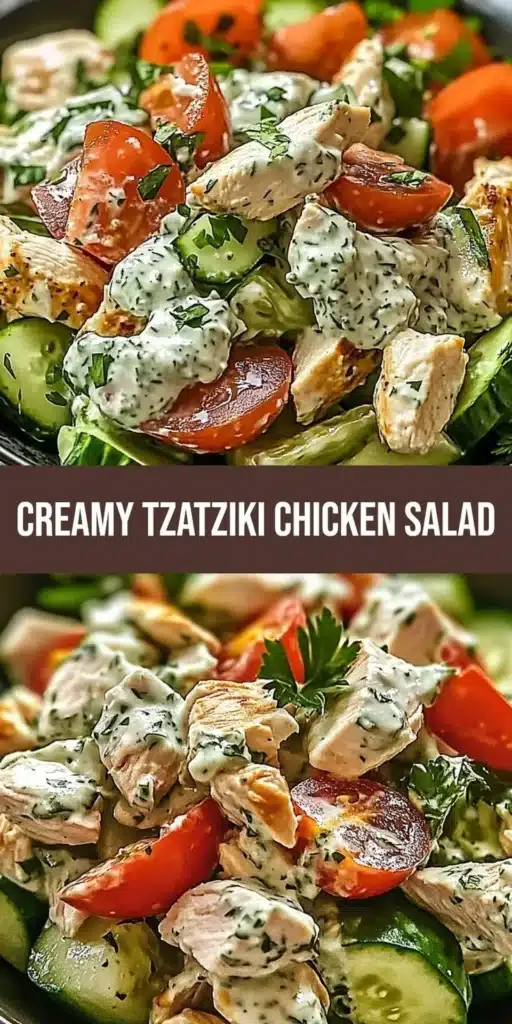 Creamy Mediterranean tzatziki chicken salad served in a bowl.