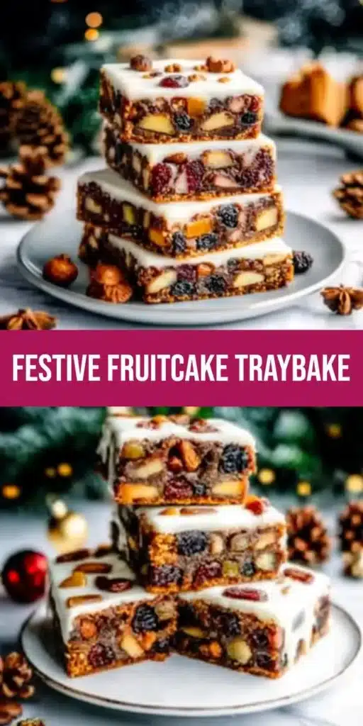 Festive Christmas fruitcake traybake on a holiday table