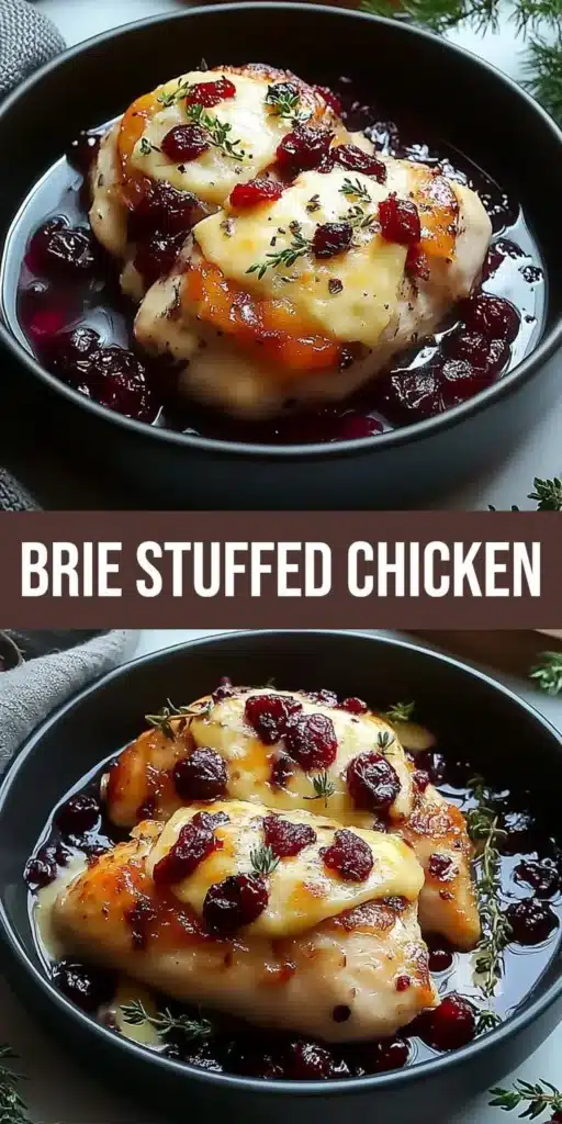 Cranberry brie stuffed chicken served on a plate with festive garnishes.