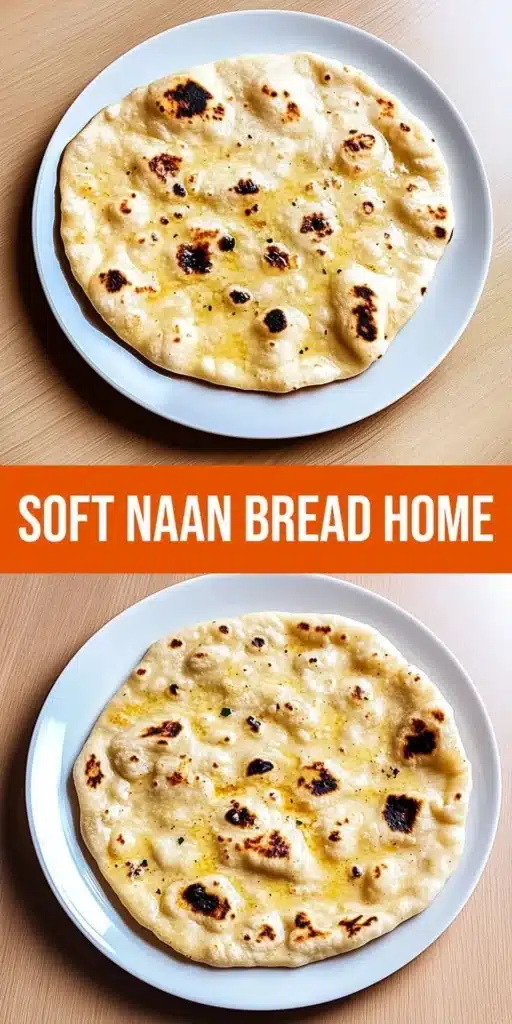 Homemade irresistibly soft cottage cheese naan bread on a wooden table.