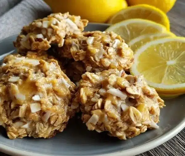 Lemon Oatmeal No-Bake Cookies on a plate, perfect for quick treats.