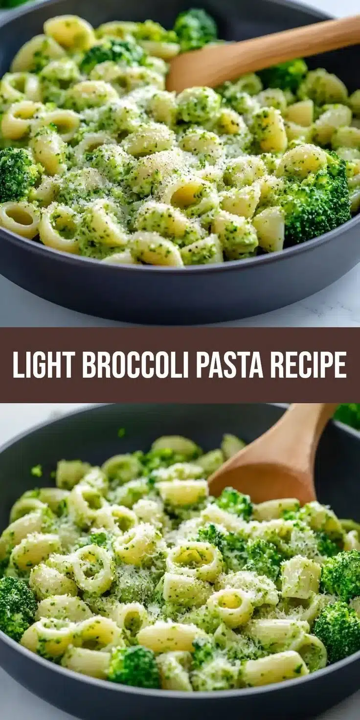Bowl of light and healthy broccoli pasta garnished with fresh herbs.