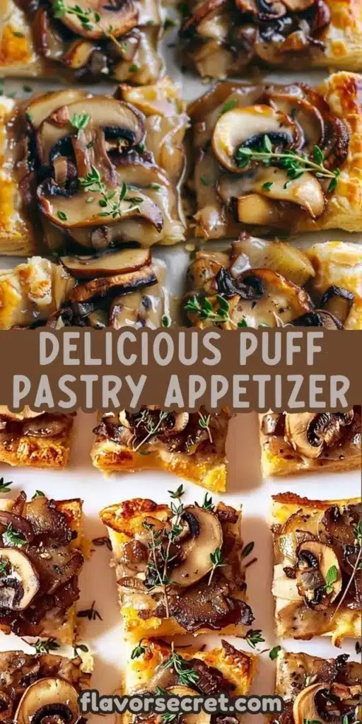 Luxe Mushroom & Thyme Puff Squares garnished with fresh herbs