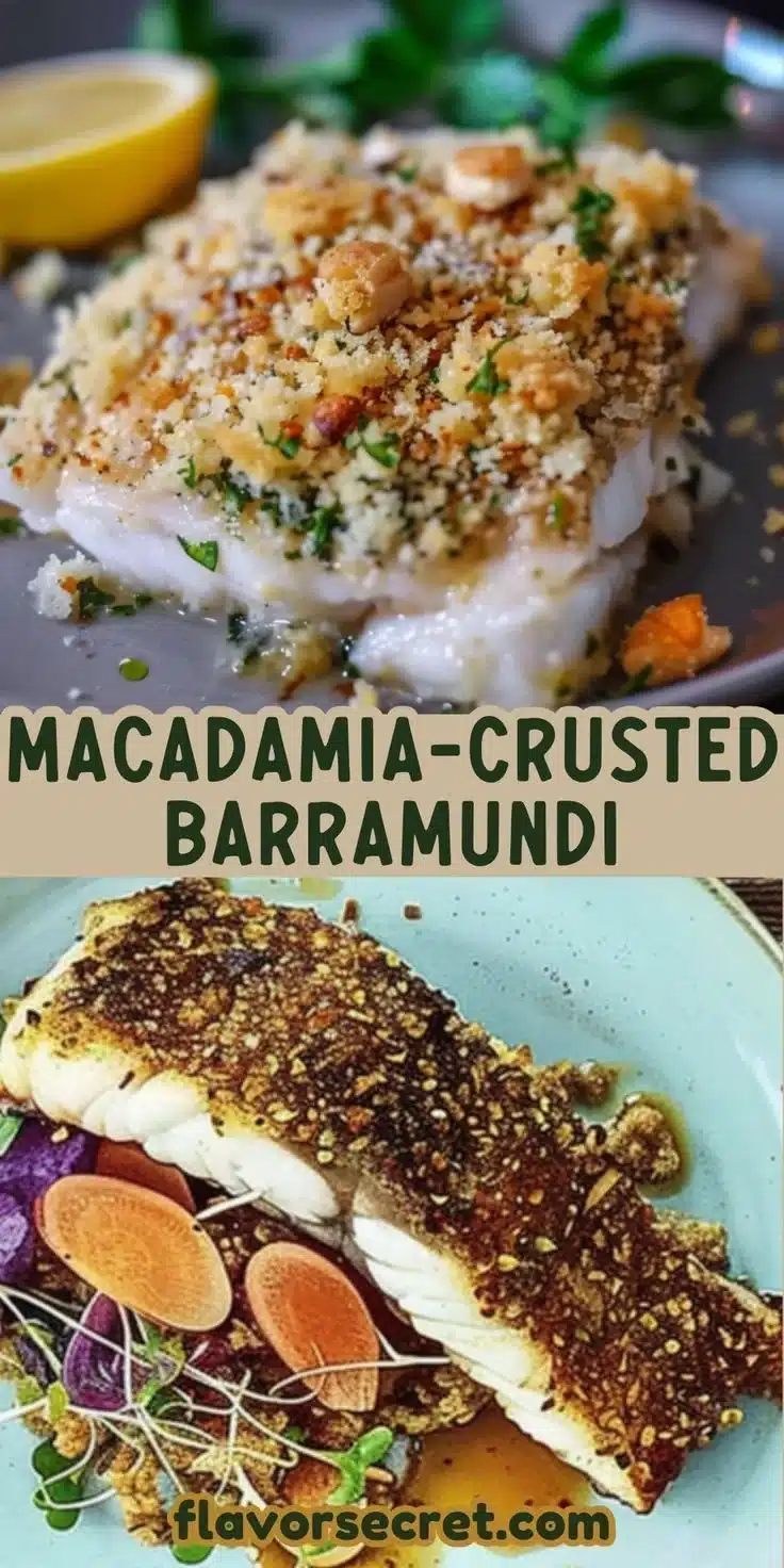 Delicious Macadamia-Crusted Barramundi served on a plate with vegetables