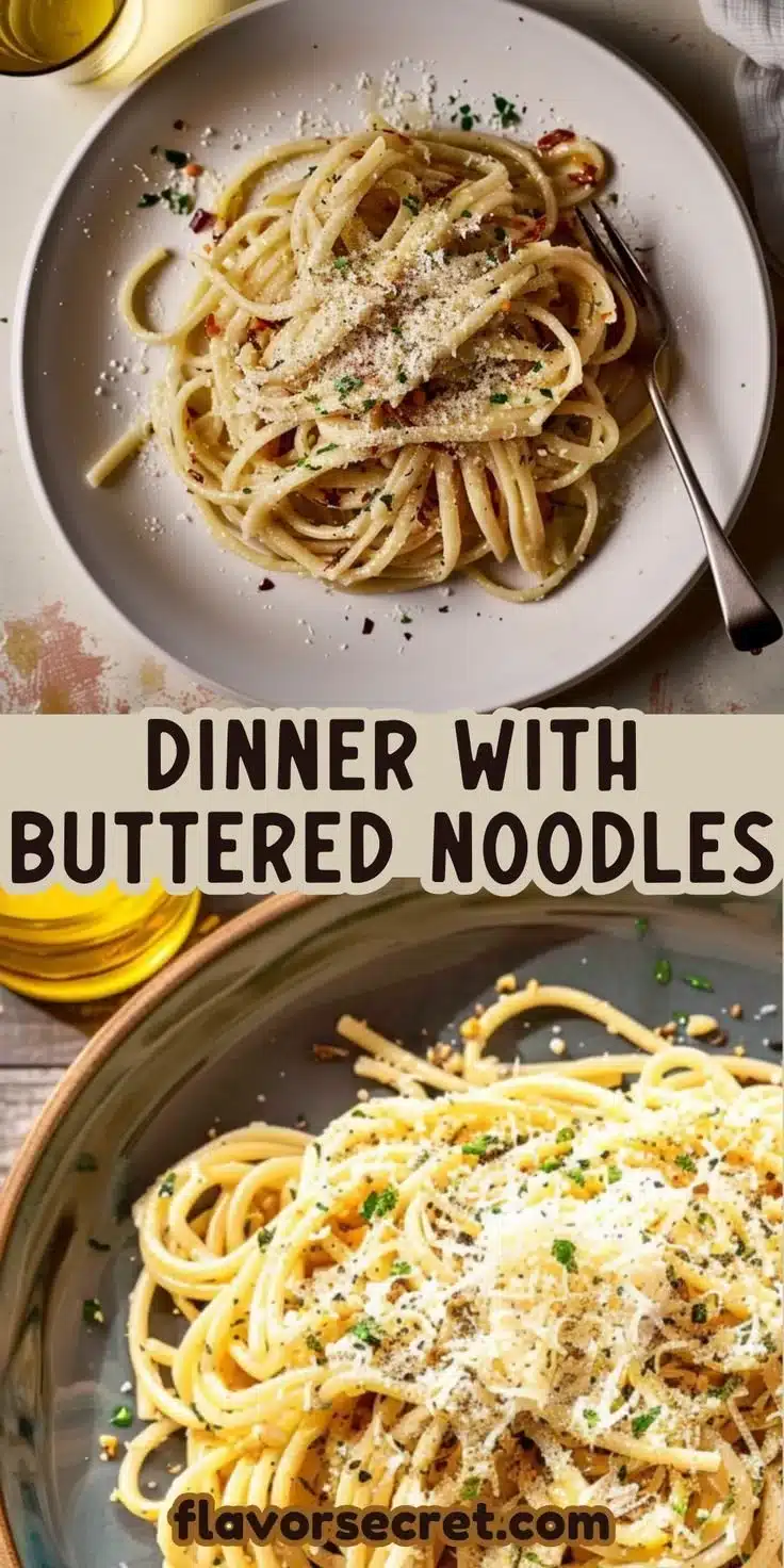 Delicious bowl of midnight buttered noodles garnished with fresh herbs