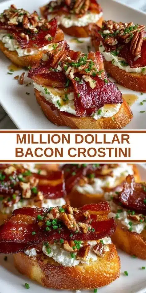 Delicious Million Dollar Bacon Crostini topped with herbs and spices