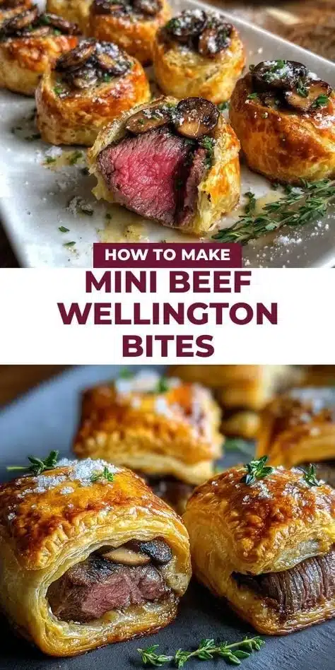 Mini Beef Wellington Bites on a platter, perfect appetizer for gatherings