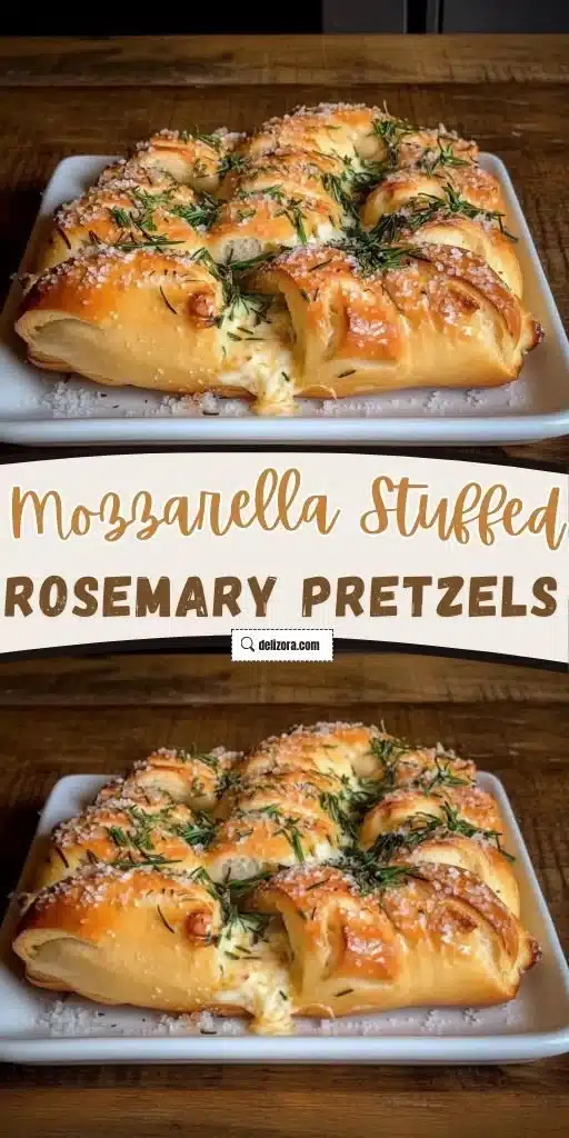 Mozzarella stuffed rosemary parmesan soft pretzels fresh from the oven