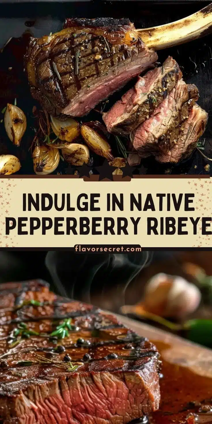 Cooked Pepperberry Ribeye steak with a flavorful rub on a plate