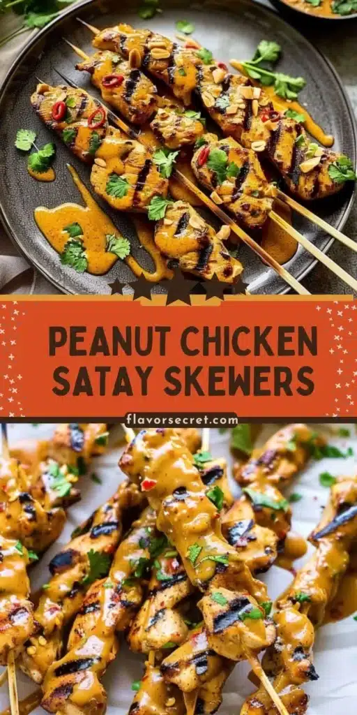 Delicious Peanut Chicken Satay Skewers with peanut dipping sauce