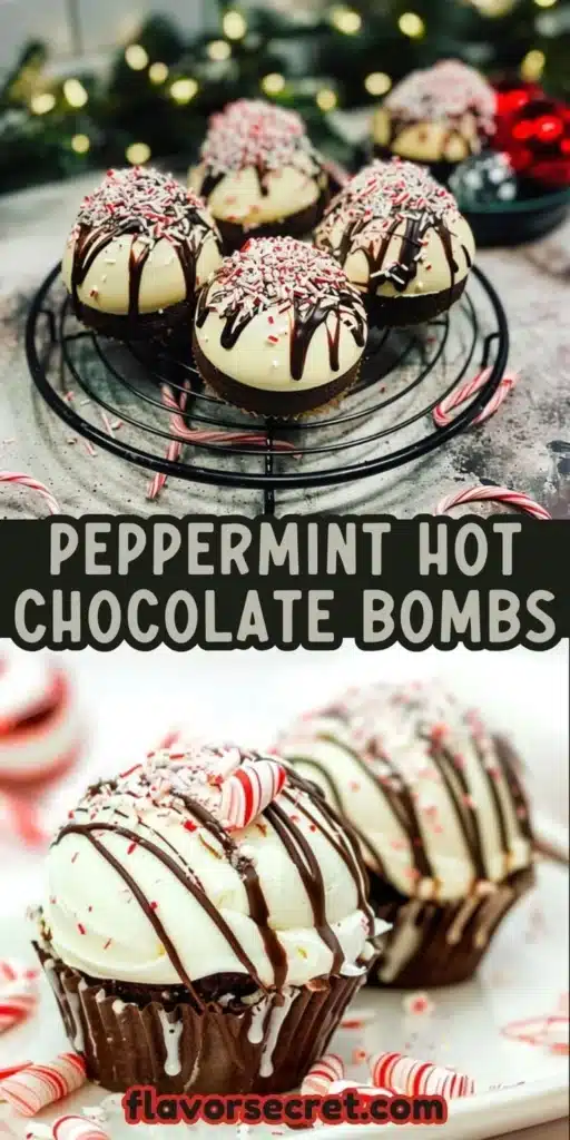 Peppermint bark hot chocolate bombs ready to melt in warm milk