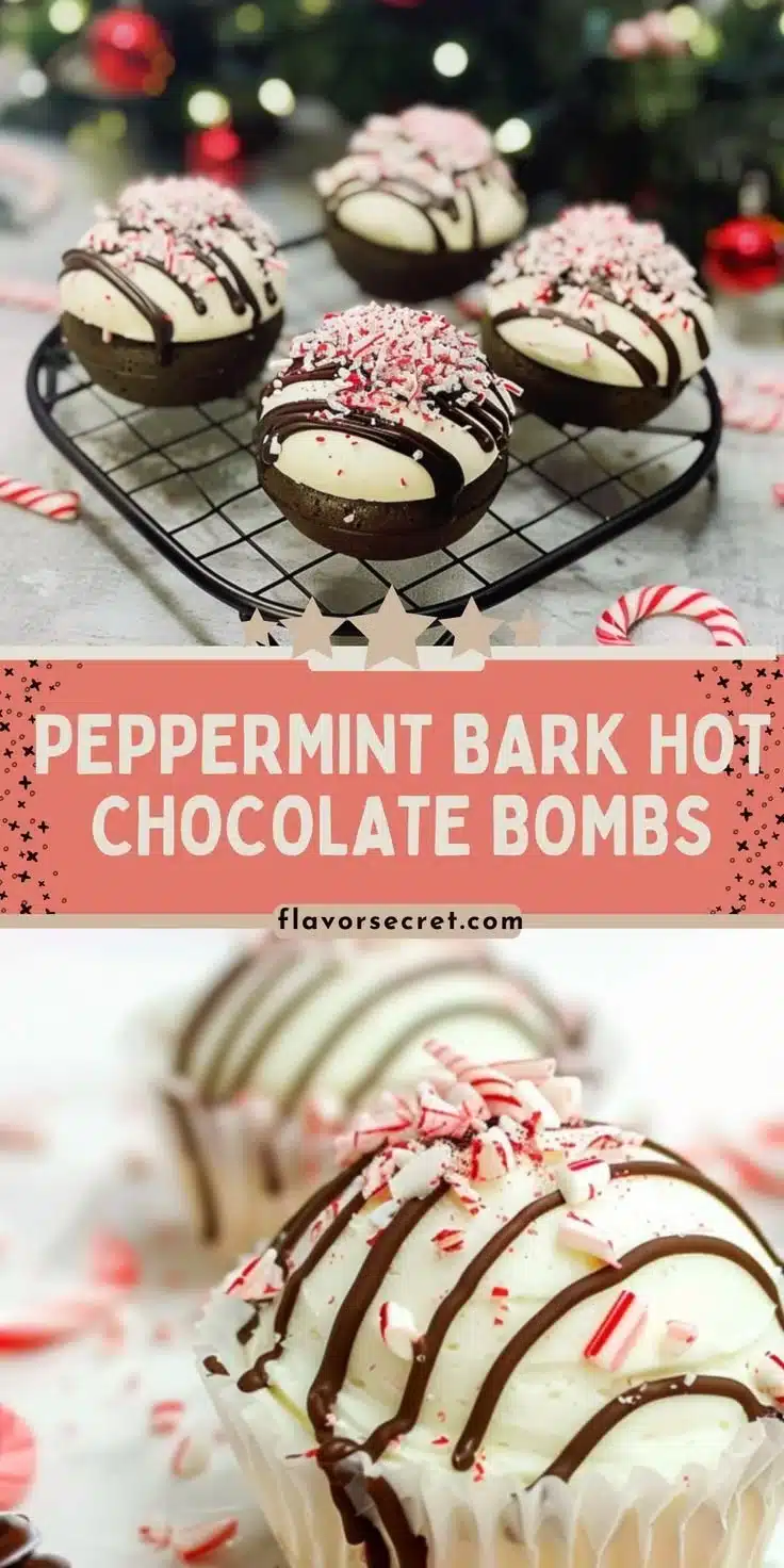 Peppermint bark hot chocolate bombs ready to melt into warm milk