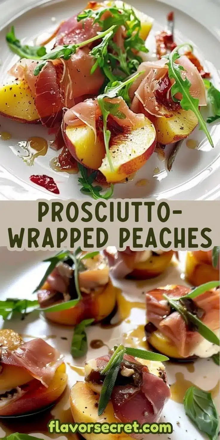 Prosciutto-Wrapped Peaches 7 Delicious prosciutto-wrapped peaches on a serving platter