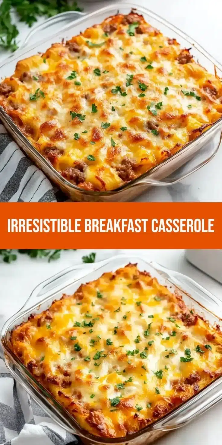 Quick & Easy Crescent Roll Breakfast Casserole topped with eggs and cheese