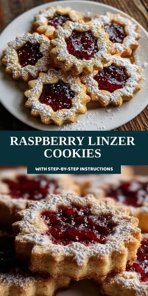 Delicious raspberry linzer cookies with jam filling on a plate