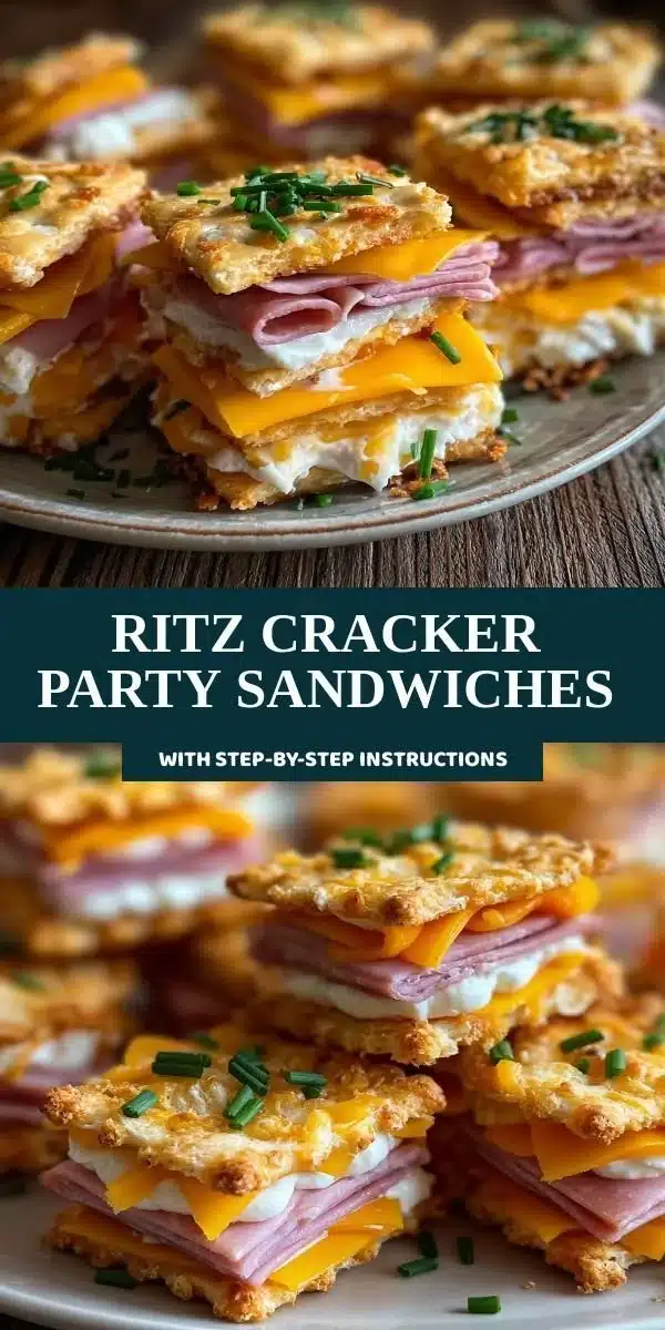 Ritz Cracker Party Sandwiches 6 Assorted Ritz Cracker Sandwiches on a platter for a party.