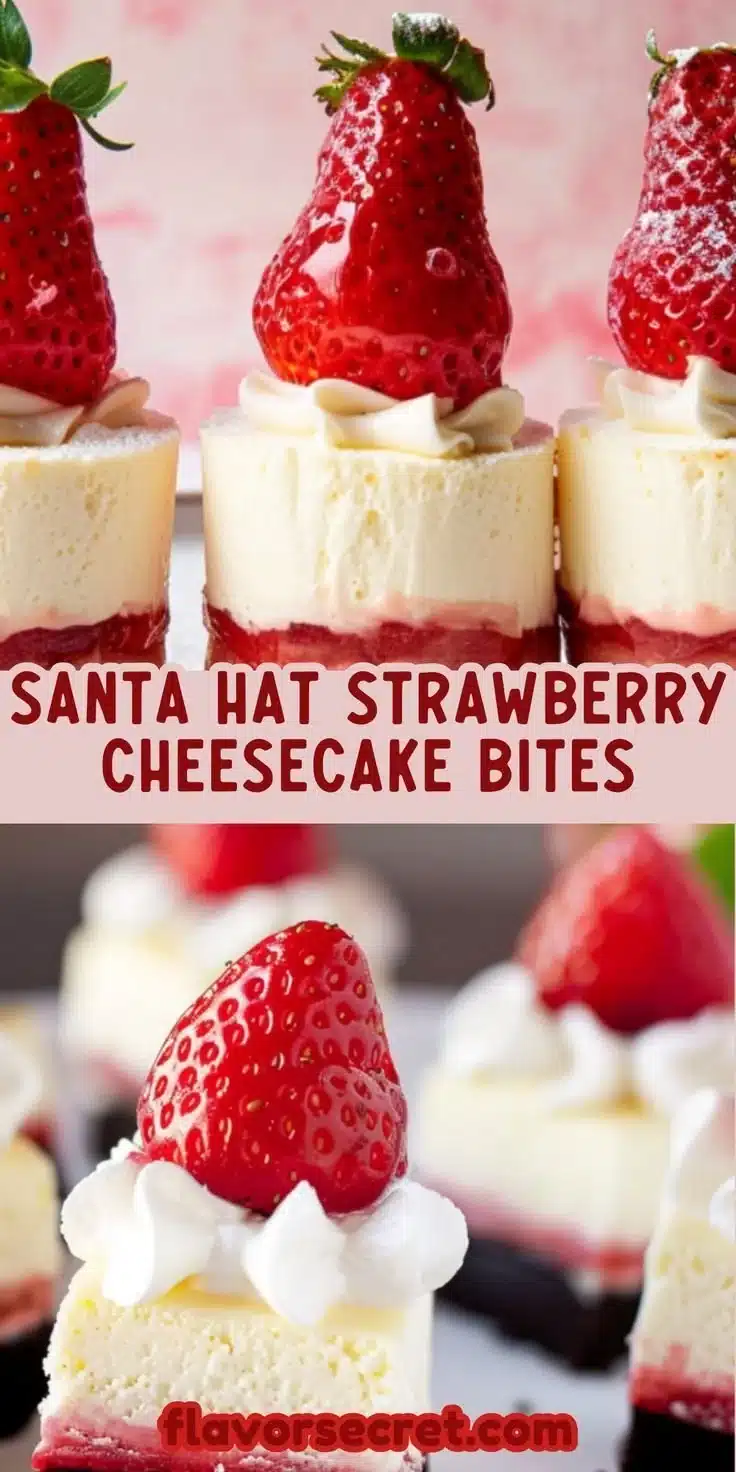 Festive Santa Hat Strawberry Cheesecake Bites for holiday celebrations