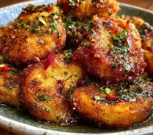 Savory crispy fried false infused with zesty herbs on a plate