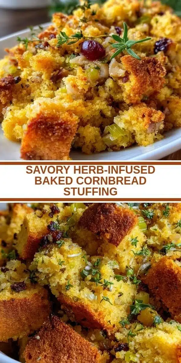 Savory Herb-Infused Baked Cornbread Stuffing 9 Savory herb-infused baked cornbread stuffing dish on a plate