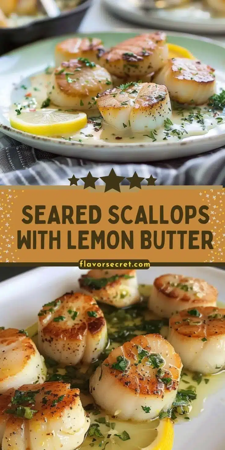 Seared scallops served with lemon butter sauce on a plate