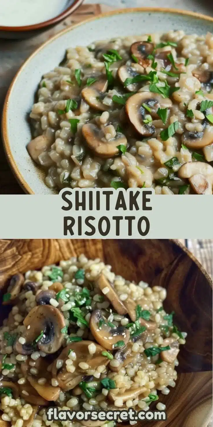 Delicious Shiitake and Barley Winter Risotto illuminated in a rustic bowl