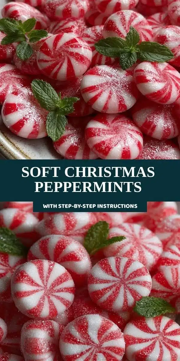 Soft and delicious Christmas peppermints on a festive background