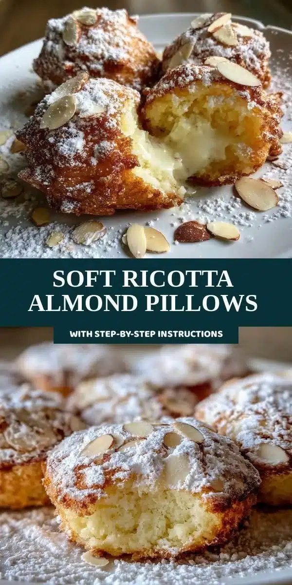 Delicious soft Ricotta Almond Pillows filled with creamy ricotta and almond flavors