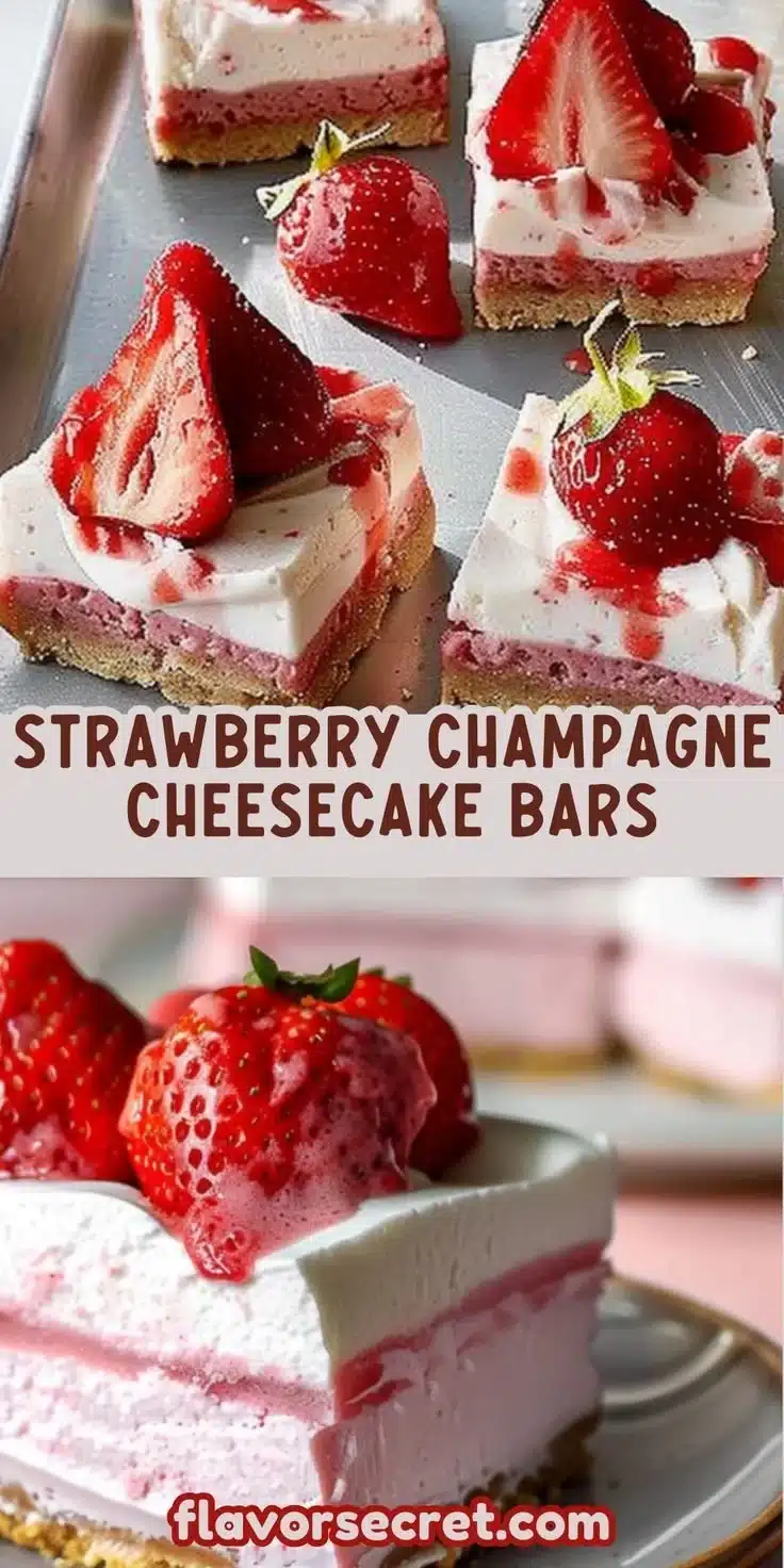 Sparkling Strawberry Champagne Cheesecake Bars with fresh strawberries