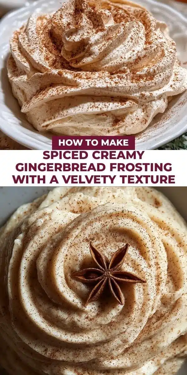 Spiced creamy gingerbread frosting with a velvety texture on gingerbread cookies