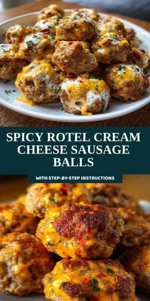 Spicy Rotel cream cheese sausage balls on a serving platter