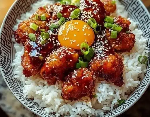 Sticky Korean Fried Chicken and Rice Bowls You’ll Crave 6 Plate of sticky Korean fried chicken served with rice and vegetables