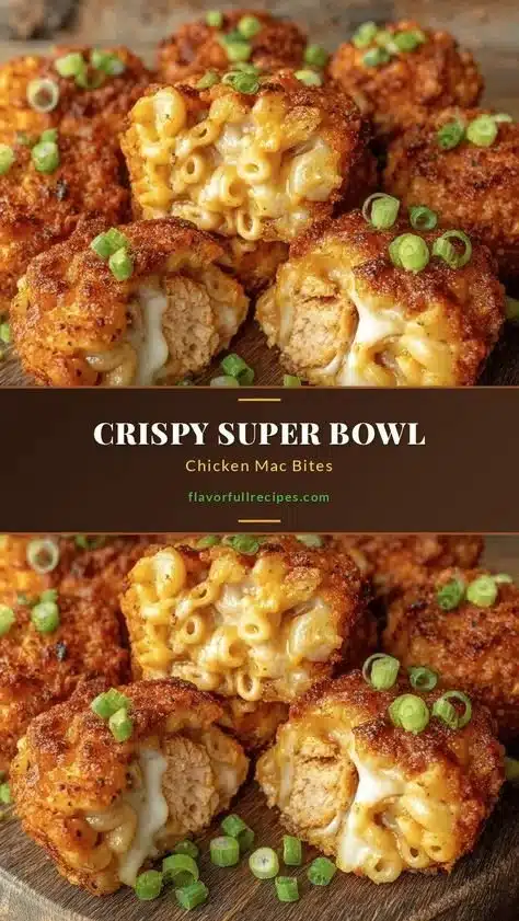 Super Bowl Chicken Mac Bites 8 Super Bowl Chicken Mac Bites served on a platter, perfect for game day snacks.