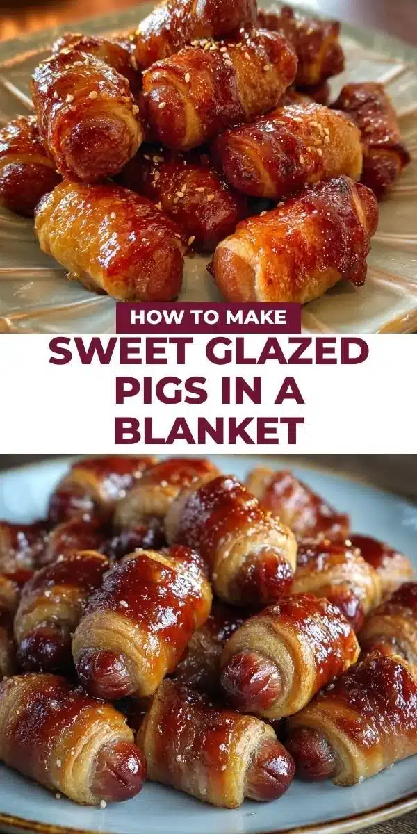 Delicious sweet glazed pigs in a blanket appetizer