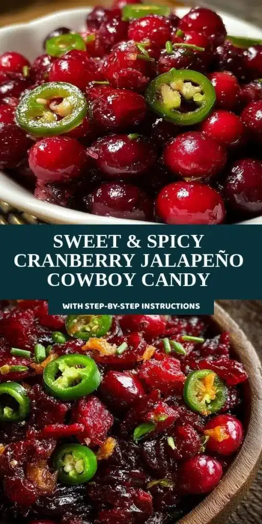 Sweet and spicy cranberry jalapeño cowboy candy on a rustic table