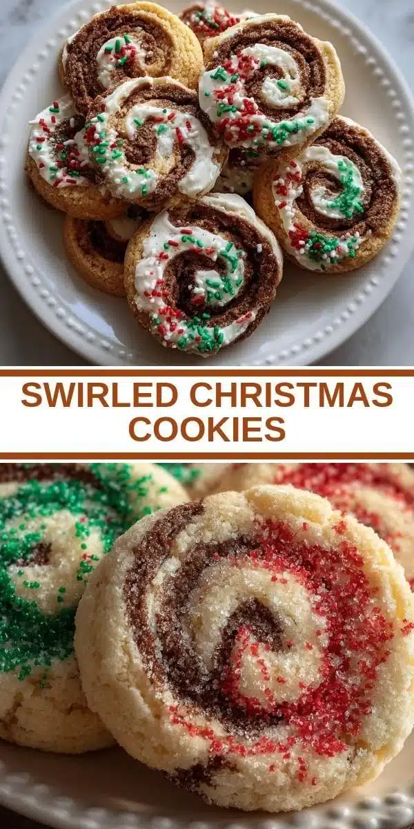 Delicious swirled Christmas cookies decorated for the holidays