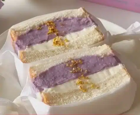 Taro Cheese Sandwich with Red Date Rice Wine Oatmeal displayed on a plate