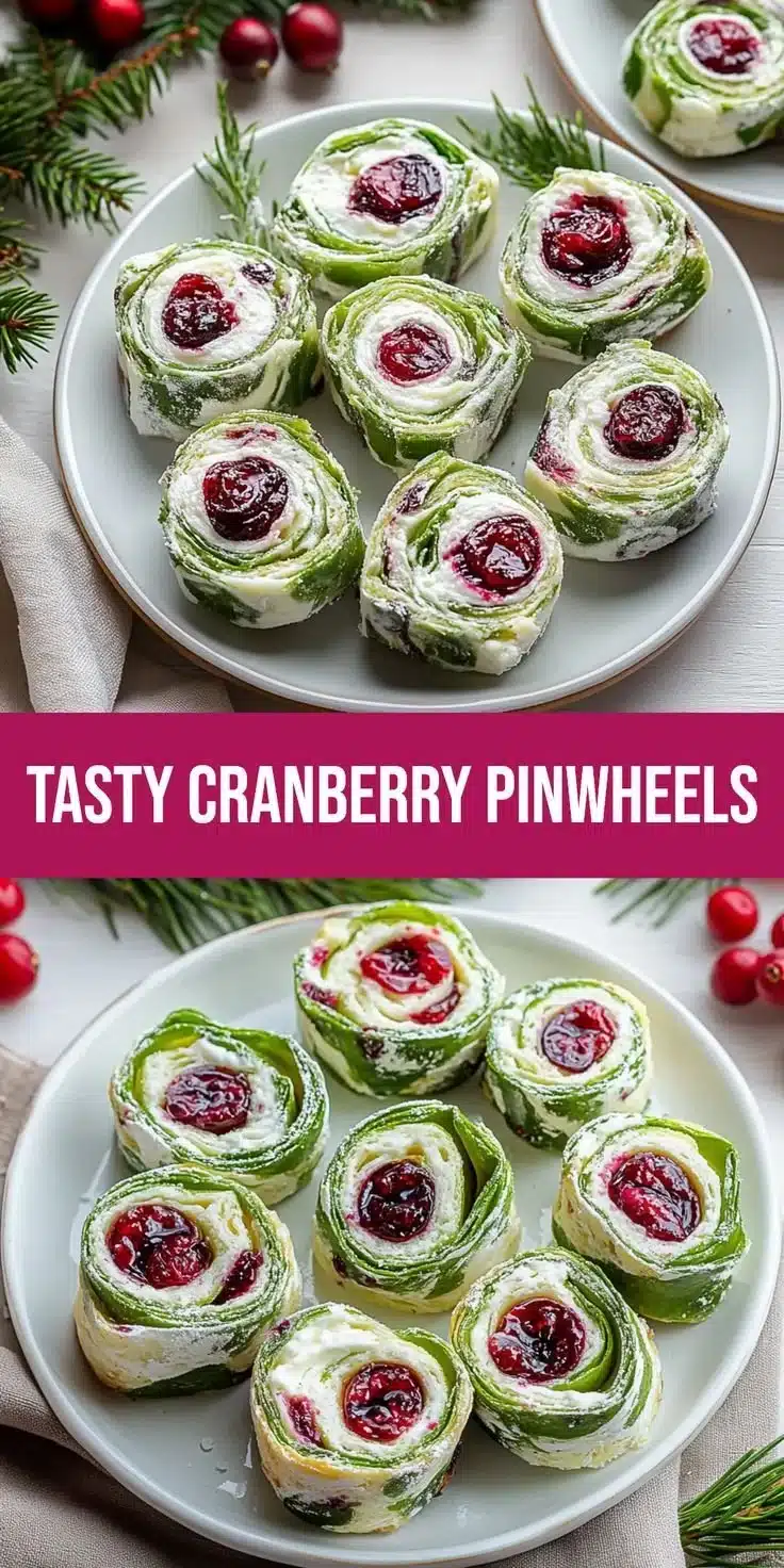 Delicious Christmas cranberry pinwheels on a festive platter