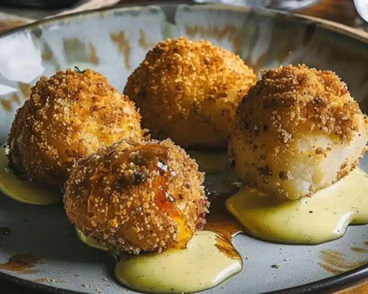 Delicious Truffle Oil and Parmesan Arancini served on a plate.
