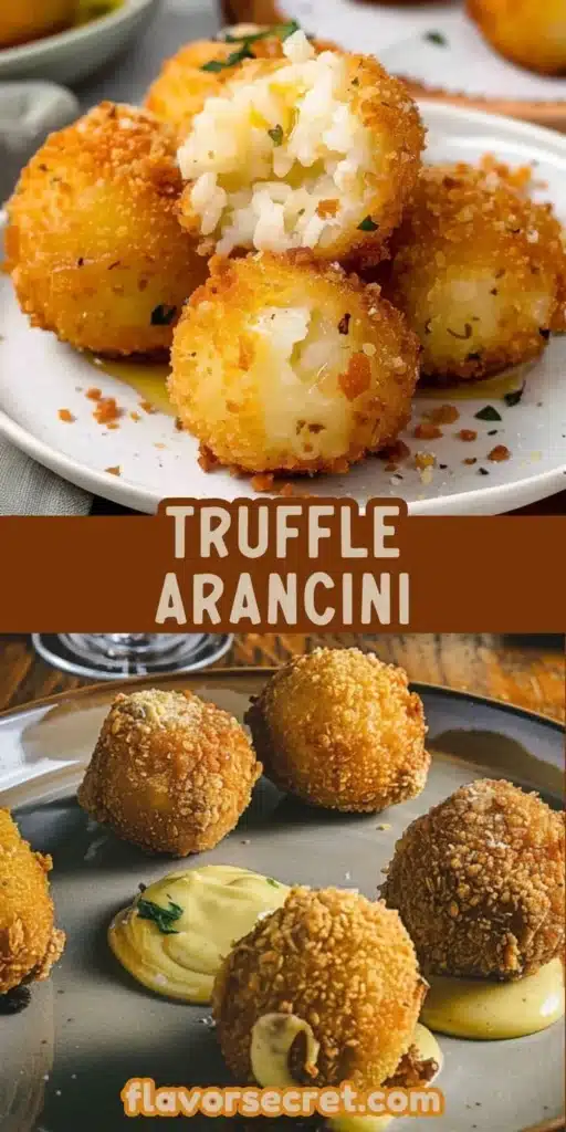 Truffle Oil and Parmesan Arancini served on a plate of garnished herbs