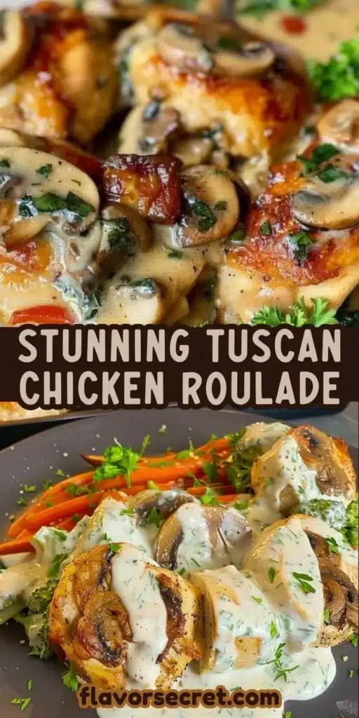 Tuscan Garlic Chicken and Mushroom Roulade dish garnished with herbs