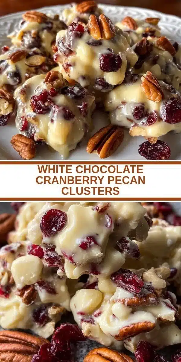 Delicious white chocolate cranberry pecan clusters in a bowl