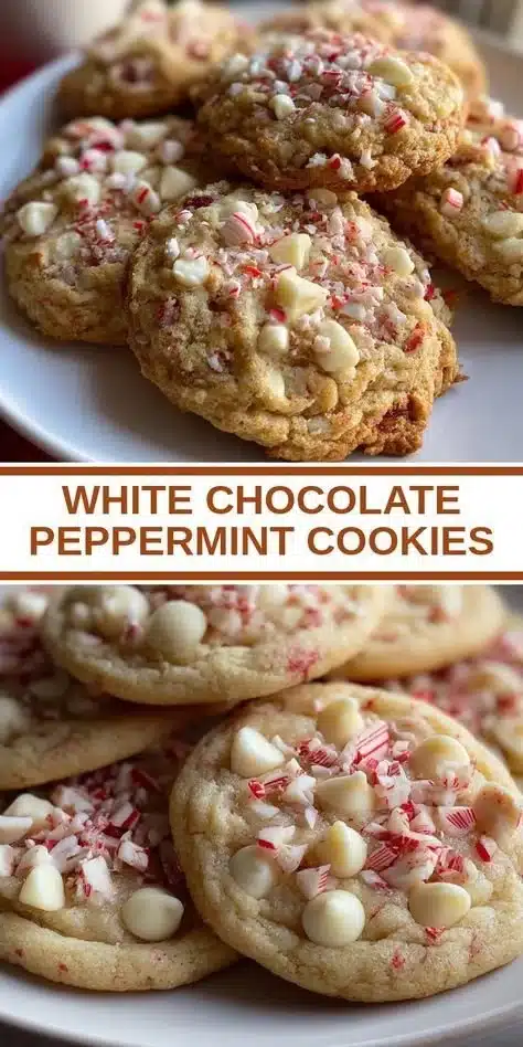 Delicious white chocolate peppermint cookies on a festive plate.