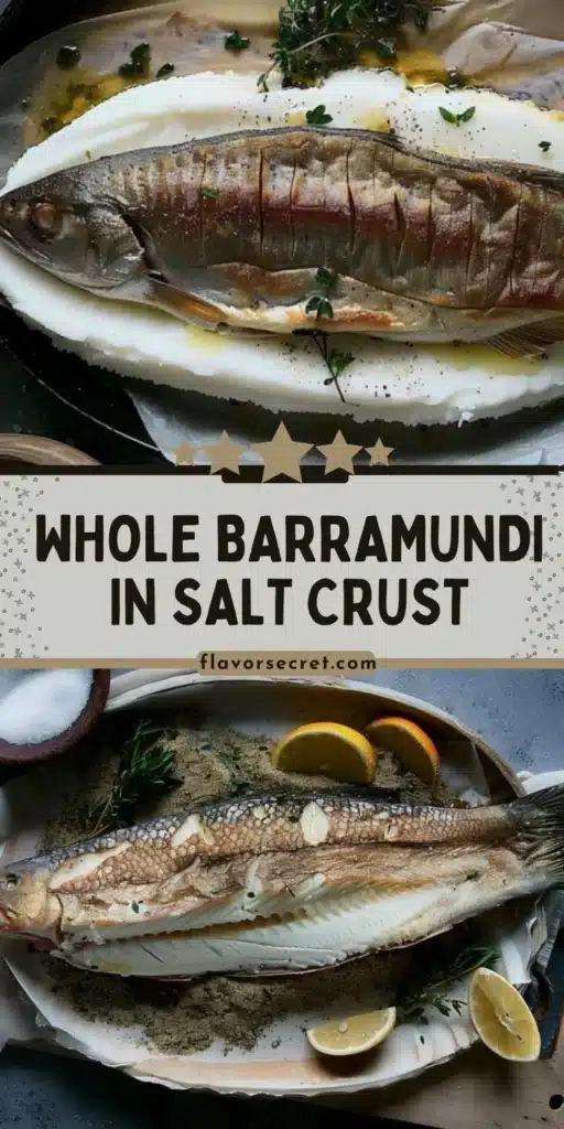 Whole barramundi baked in a salt crust, showcasing a beautiful presentation.